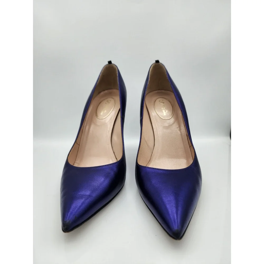 SJP Sarah Jessica Parker Fawn Metallic Purple Leather Pointed Toe Pumps 39.5